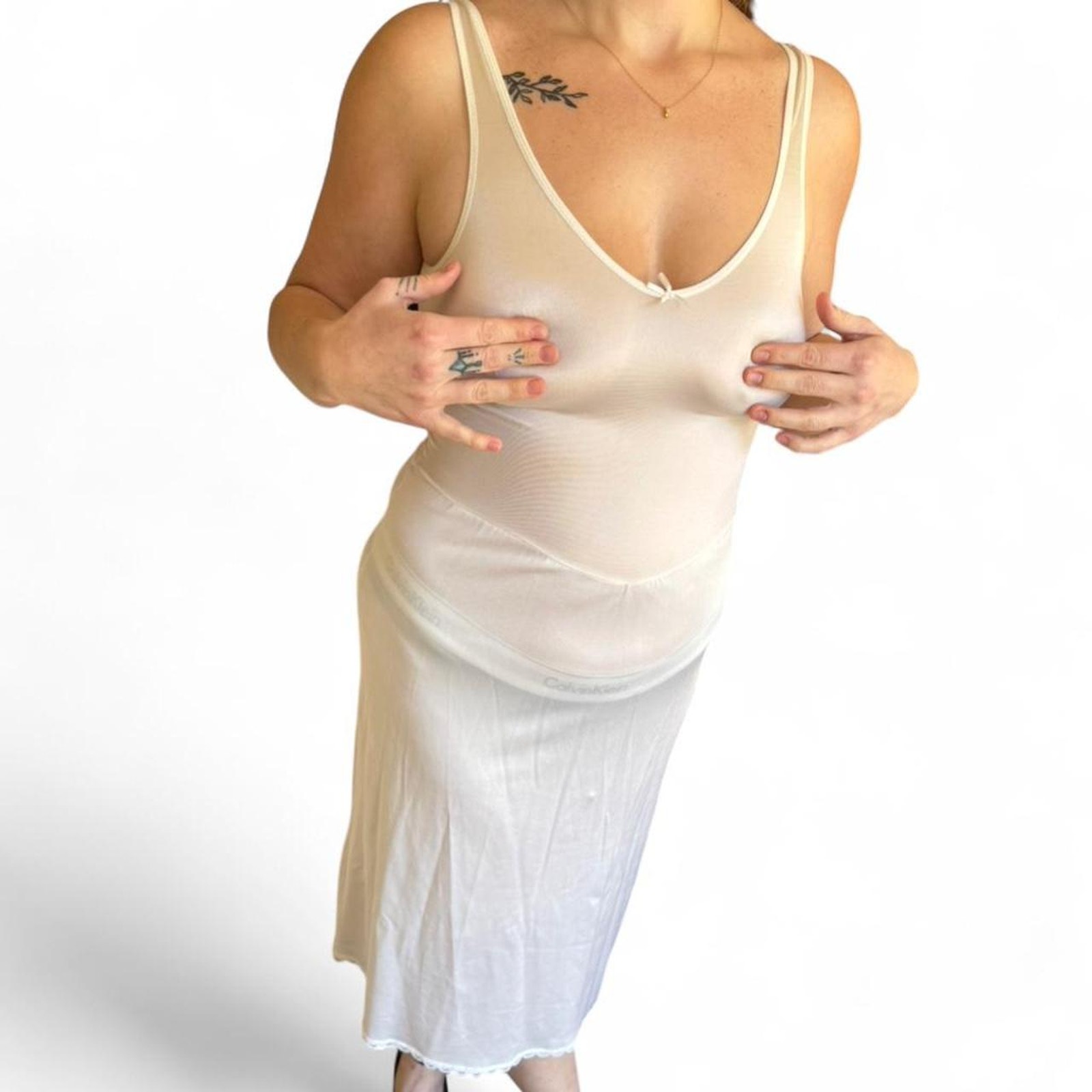 Vintage White Sheer Midi Slip Dress Women's Size Small Medium